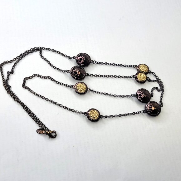 Long Necklace Round Beads Bronze Gold Hues with Earrings - Picture 9 of 11